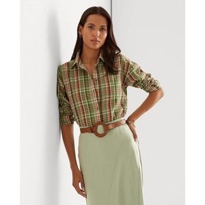 🆕 NWOT Lauren Ralph Lauren Size L Large Plaid Western Cotton Shirt